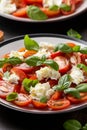 Caprese salad with cherry plum tomatoes, mozzarella cheese and basil. Healthy vegetarian food Royalty Free Stock Photo