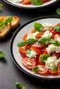Caprese salad with cherry plum tomatoes, mozzarella cheese and basil. Healthy vegetarian food Royalty Free Stock Photo
