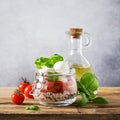 Caprese salad in glass jar. Royalty Free Stock Photo