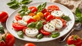 Caprese salad gourmet mediterranean background italian basil table mozzarella cheese vegetable tomato Royalty Free Stock Photo