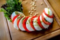 caprese salad. Mozzarella buffalo cheese, tomatoes, bolsamic vinegar, olive oil. Royalty Free Stock Photo