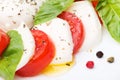Caprese salad. Mozzarella, tomatoes and basil leaves