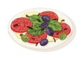 Caprese salad on plate isolated on white background. Healthy delicious Italian restaurant meal made of fresh organic