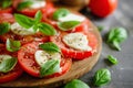 Caprese salad with ripe tomatoes, mozzarella cheese, fresh basil Royalty Free Stock Photo