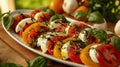 Caprese salad with ripe tomatoes, mozzarella cheese, fresh basil Royalty Free Stock Photo