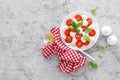 Caprese salad. Salad with mozzarella cheese fresh tomatoes, basil leaves and olive oil. Italian food Royalty Free Stock Photo