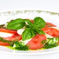 Caprese salad. Salad with mushrooms and bacon in sauce. Square crop.