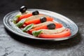 Caprese Salad. Tomato and Mozzarella slices, Basil Royalty Free Stock Photo