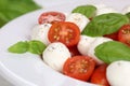 Caprese salad with tomatoes, basil and mozzarella on plate