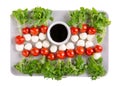 Caprese skewers with balsamic glaze, caprese salad. Delicious appetizer, finger food Royalty Free Stock Photo