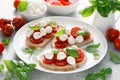 Caprese toasts with mini mozzarella cheese, cherry tomato and basil Royalty Free Stock Photo