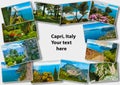 Capri, beautiful and famous island in the Mediterranean Sea Coast, Naples. Italy. Collage Royalty Free Stock Photo