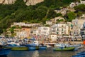 View of Marina Grande on picturesque Capri island on sunset time. Travel destinations concept Royalty Free Stock Photo