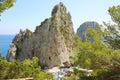 Capri Faraglioni view between trees branches, Capri Island, Italy