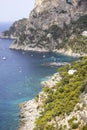 Aerial view of rocky shoreline on the Tyrrhenian Sea nearby Marina Piccola, Capri Island, Italy Royalty Free Stock Photo