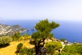 Aerial view from the Monte Solaro to the Tyrrhenian Sea with rocks Faraglioni, Capri Island, Italy Royalty Free Stock Photo