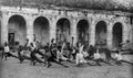 Capri, Itali, 1927 - Young Italians do gymnastic exercises in the Certosa of Capri during the fascism Royalty Free Stock Photo