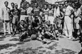 Capri, Italy, 1934 - Fuorigrottese players pose after a rescue meeting of soccer in Capri Royalty Free Stock Photo