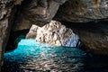 The Green Grotto also known as The Emerald Grotto, Grotta Verde, on the coast of the island of Capri in the Bay of Naples, Italy