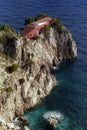 CAPRI, ITALY, 1978 - Malaparte`s house on the promontory of Punta Massullo standa on the beautiful sea of Capri.