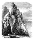 Capri, Italy, in the Tyrrhenian Sea. Natural rock arch or gaunt rock vintage engraving