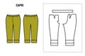 Capri trousers for woman. Pants vector pattern for tailor.