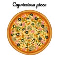 Capricciosa pizza with ham, olives and mushrooms