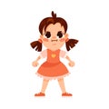 Capricious Funny Little Girl in Red Dress Expressing Emotion Vector Illustration