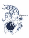 The Capricorn astrological sign as a beautiful girl. Horoscope. Astrology. Victor Royalty Free Stock Photo