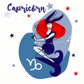 Capricorn is a constellation of the zodiac sign. A girl in a modern style with colored spots and contour lines of Royalty Free Stock Photo