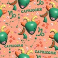 Capricorn Cute 3D illustration Zodiac signs seamless pattern , Zodiac icons astrological pattern Horoscope symbols Royalty Free Stock Photo