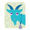 Capricorn. Funny zodiac sign. Colorful vector illustration of turquoise goat in hand-drawn sketch style on white