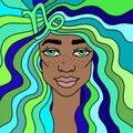 Capricorn girl portrait with wave hair. Zodiac sign. Vector illustration. Royalty Free Stock Photo