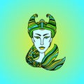 Capricorn girl portrait. Zodiac sign of air. Green and yellow vector illustration. Royalty Free Stock Photo