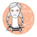 Capricorn girl. Sketch style woman with zodiac Royalty Free Stock Photo