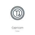 Capricorn icon. Thin linear capricorn outline icon isolated on white background from zodiac collection. Line vector sign, symbol Royalty Free Stock Photo