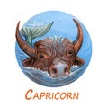 Capricorn metal ox year horoscope zodiac sign isolated. Digital art illustration of chinese new year symbol, astrology Royalty Free Stock Photo