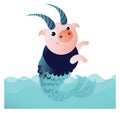 Capricorn pig with horns and fish tail