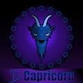 Capricorn in round frame with stars cartoon illustration of astrology sign Royalty Free Stock Photo