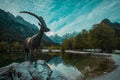 Capricorn statue at the Lake Jasna in kranjska gora in early autumn