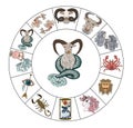 Capricorn on circle vector of Astrology design.illustration for doodle art.
