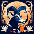 Capricorn. Vector illustration of a goat with a large horn. AI Generated