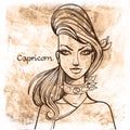 Capricorn in vintage style. Portrait of a girl Royalty Free Stock Photo