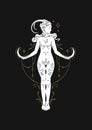 Capricorn woman antique goddess zodiac astrology line art deco celestial silhouette vector