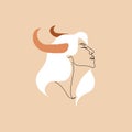 Capricorn woman astrological sign. Beautiful girl in flat line art style Royalty Free Stock Photo