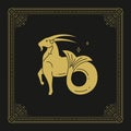 Capricorn zodiac astrology antique mythology fortune symbol line art deco vintage card design vector