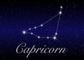 Capricorn zodiac constellations sign on beautiful starry sky with galaxy and space behind. Goat horoscope symbol constellation Royalty Free Stock Photo