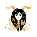 Capricorn of zodiac, horoscope concept, vector art, illustration. Beautiful girl silhouette. Astrological sign as a beautiful Royalty Free Stock Photo