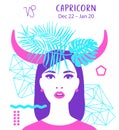 Capricorn of zodiac, horoscope concept, vector art, illustration. Beautiful girl silhouette. Astrological sign as a beautiful Royalty Free Stock Photo