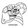 Capricorn Zodiac Sign Coloring Page. Coloring Book in Steampunk Style.